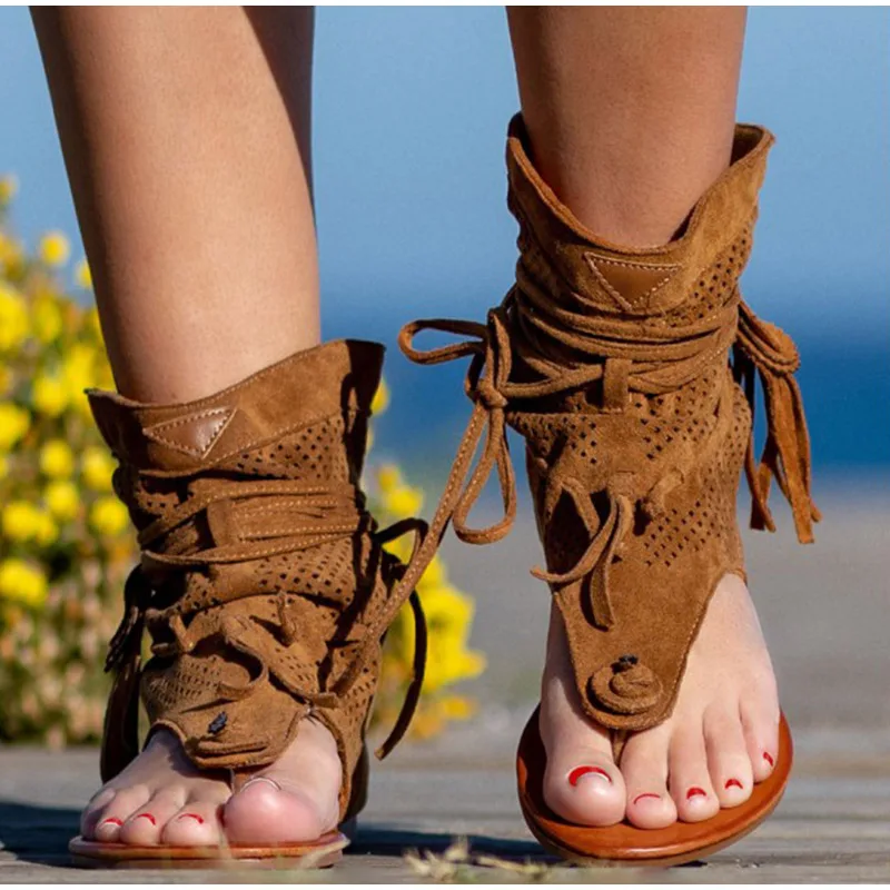 Women's Retro Sandals Gladiator Ladies Clip Toe Vintage Boots Casual Tassel Rome Fashion Summer Woman Shoes Female 2020 New