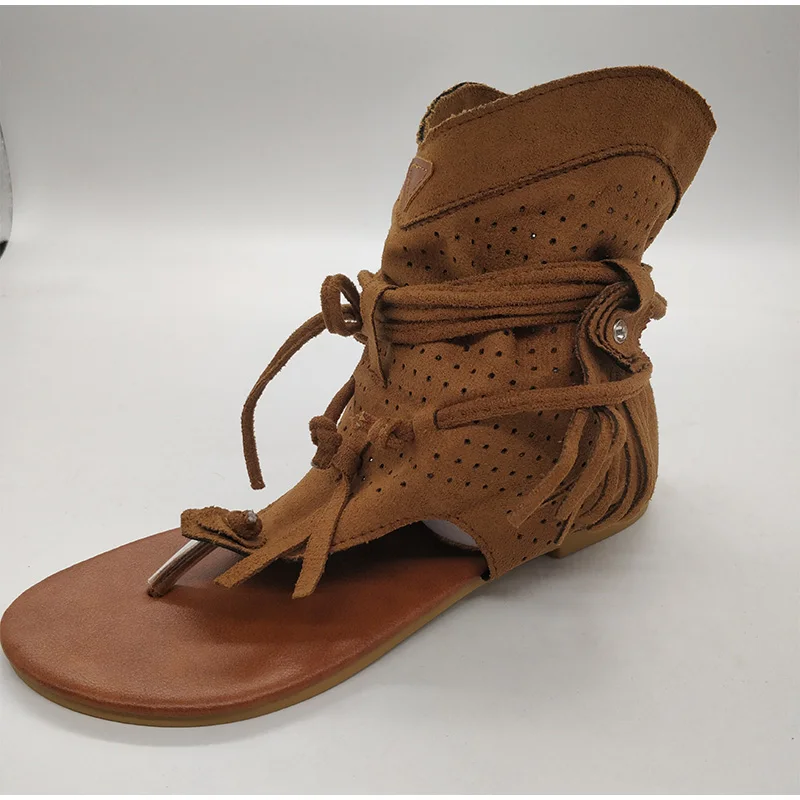 Women's Retro Sandals Gladiator Ladies Clip Toe Vintage Boots Casual Tassel Rome Fashion Summer Woman Shoes Female 2020 New