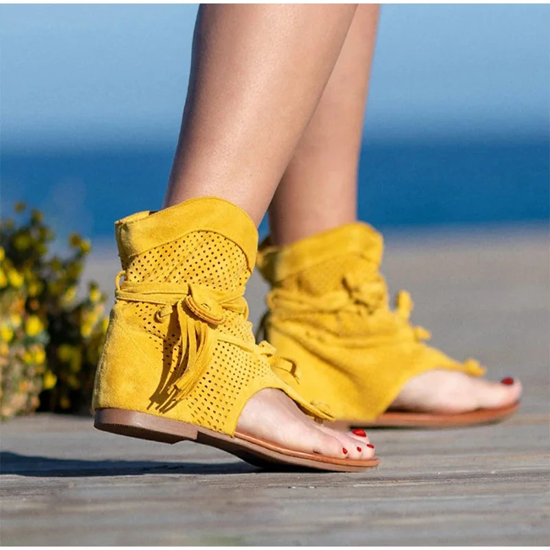 Women's Retro Sandals Gladiator Ladies Clip Toe Vintage Boots Casual Tassel Rome Fashion Summer Woman Shoes Female 2020 New