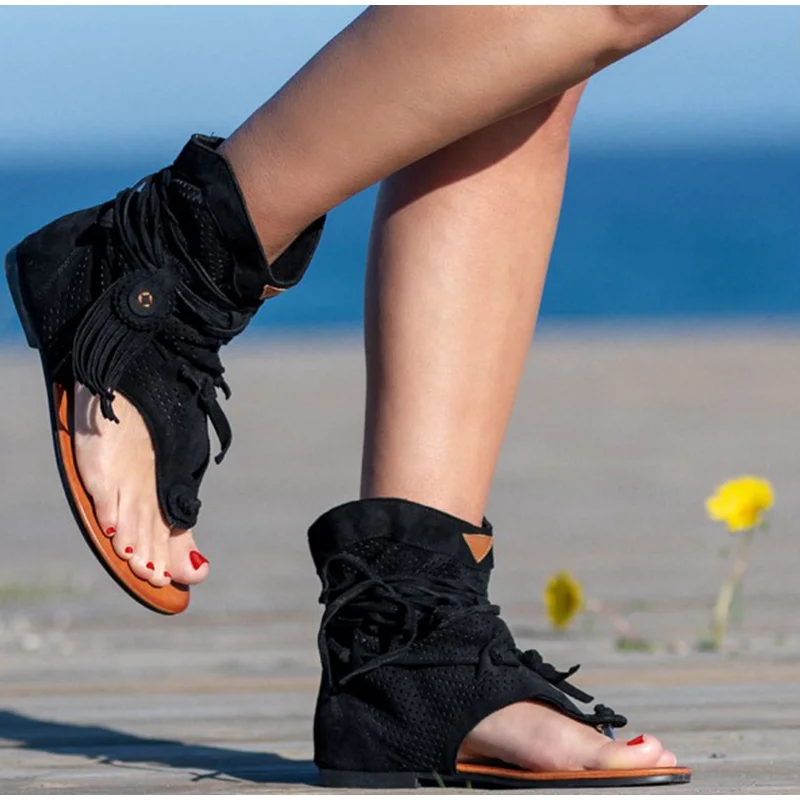 Women's Retro Sandals Gladiator Ladies Clip Toe Vintage Boots Casual Tassel Rome Fashion Summer Woman Shoes Female 2020 New