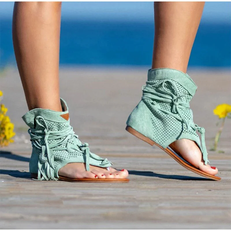 Women's Retro Sandals Gladiator Ladies Clip Toe Vintage Boots Casual Tassel Rome Fashion Summer Woman Shoes Female 2020 New