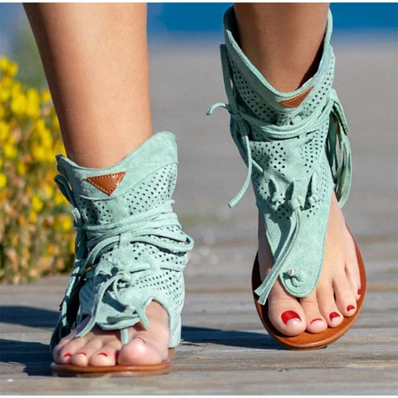 Women's Retro Sandals Gladiator Ladies Clip Toe Vintage Boots Casual Tassel Rome Fashion Summer Woman Shoes Female 2020 New