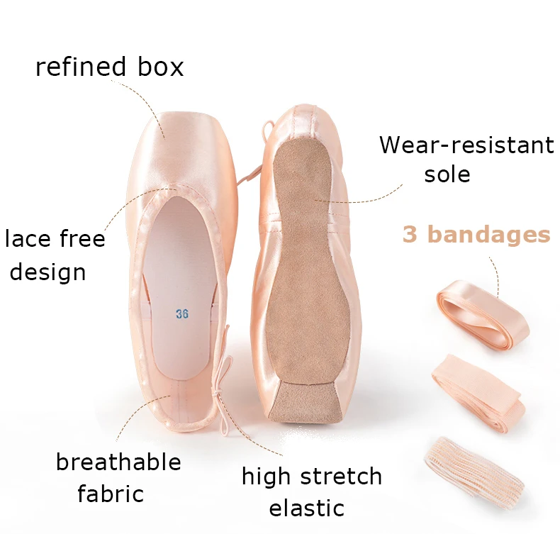 Professional Ballet Pointe Shoes With Genuine Leather Sole Women Satin Ballet Shoes With Ribbons For Professional Ballerina