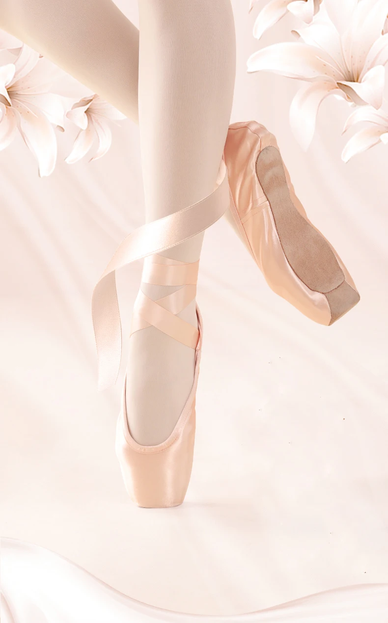 Professional Ballet Pointe Shoes With Genuine Leather Sole Women Satin Ballet Shoes With Ribbons For Professional Ballerina