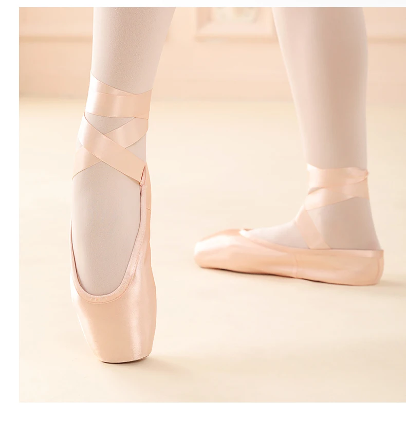 Professional Ballet Pointe Shoes With Genuine Leather Sole Women Satin Ballet Shoes With Ribbons For Professional Ballerina