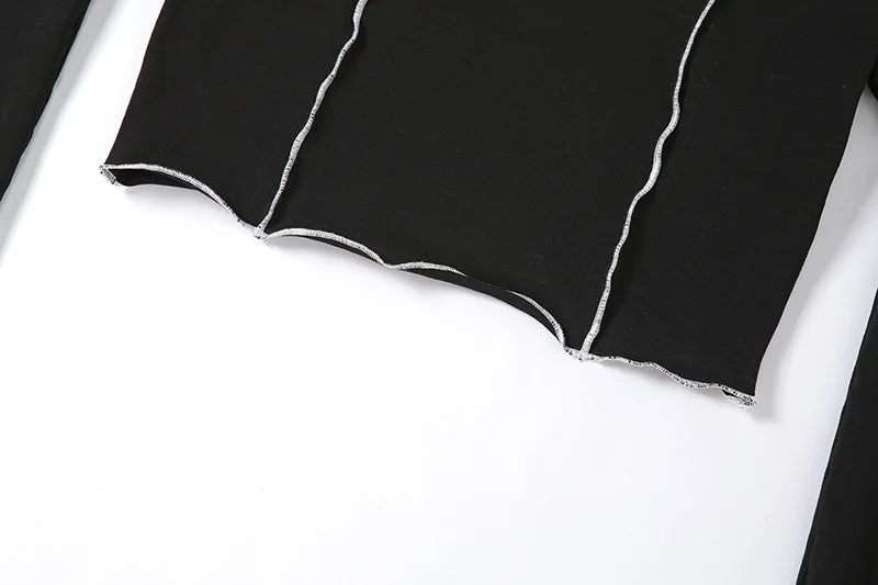 Patchwork Black T-shirts Gothic One Shoulder Sleeve Y2k Crop Tops Ruffles Hem Hip Hop Techwear Women Tees