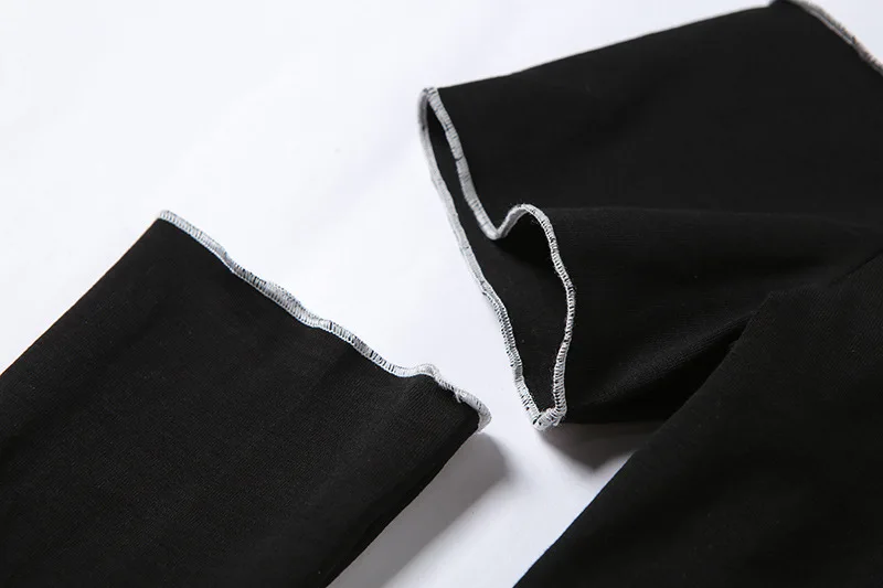 Patchwork Black T-shirts Gothic One Shoulder Sleeve Y2k Crop Tops Ruffles Hem Hip Hop Techwear Women Tees