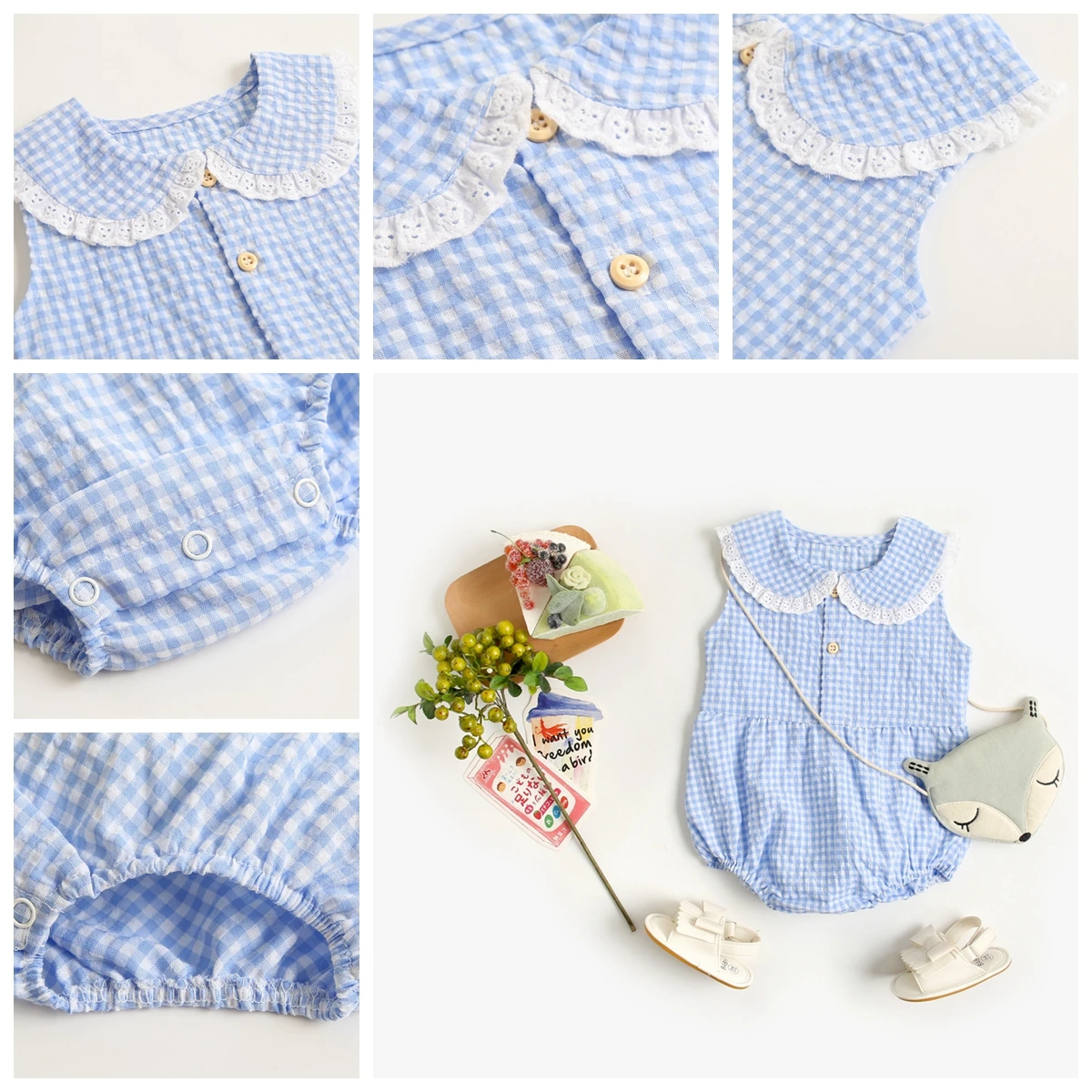 Sanlutoz Summer Cotton Baby Bodysuit Newborn Cute Plaid Clothing for Baby Girls Sleeveless Princess Toddler Infant Bodysuits