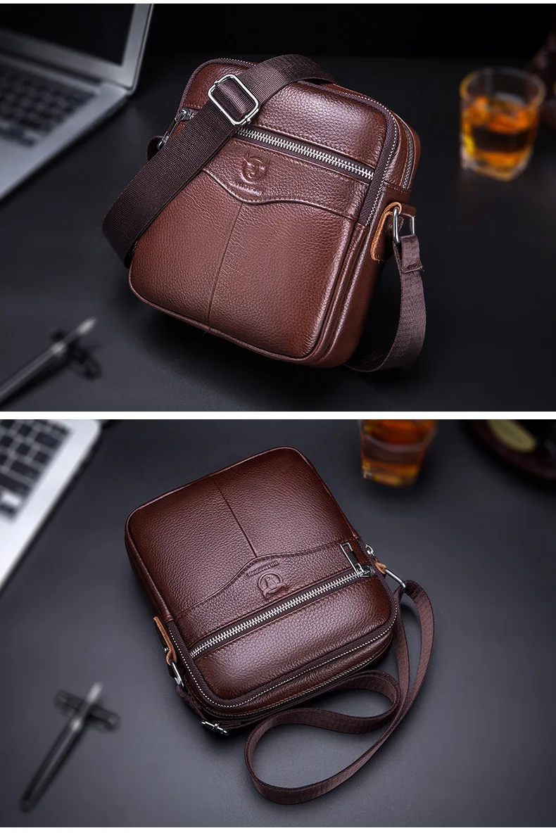 BULLCAPTAIN Casual Men's Messenger Shoulder Bag High Quality Smooth Hardware Zipper Pocket Leather Shoulder Bag For Men
