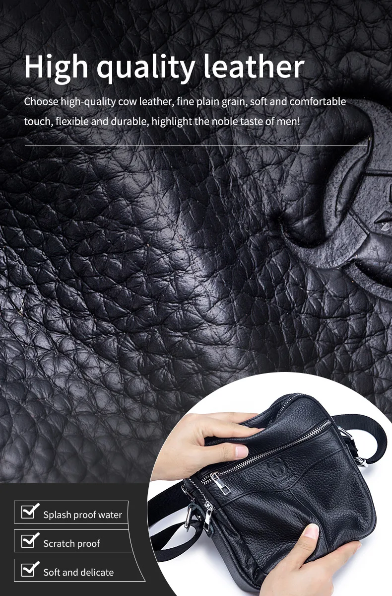BULLCAPTAIN Casual Men's Messenger Shoulder Bag High Quality Smooth Hardware Zipper Pocket Leather Shoulder Bag For Men