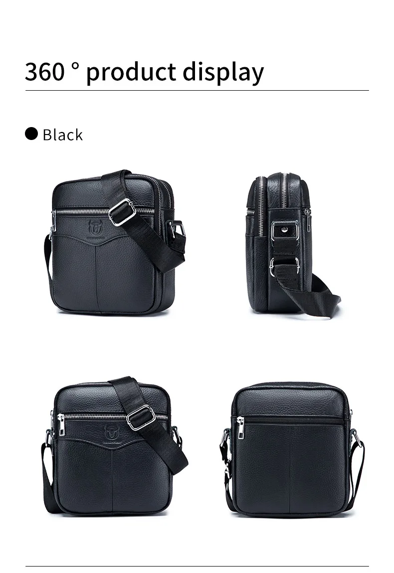 BULLCAPTAIN Casual Men's Messenger Shoulder Bag High Quality Smooth Hardware Zipper Pocket Leather Shoulder Bag For Men