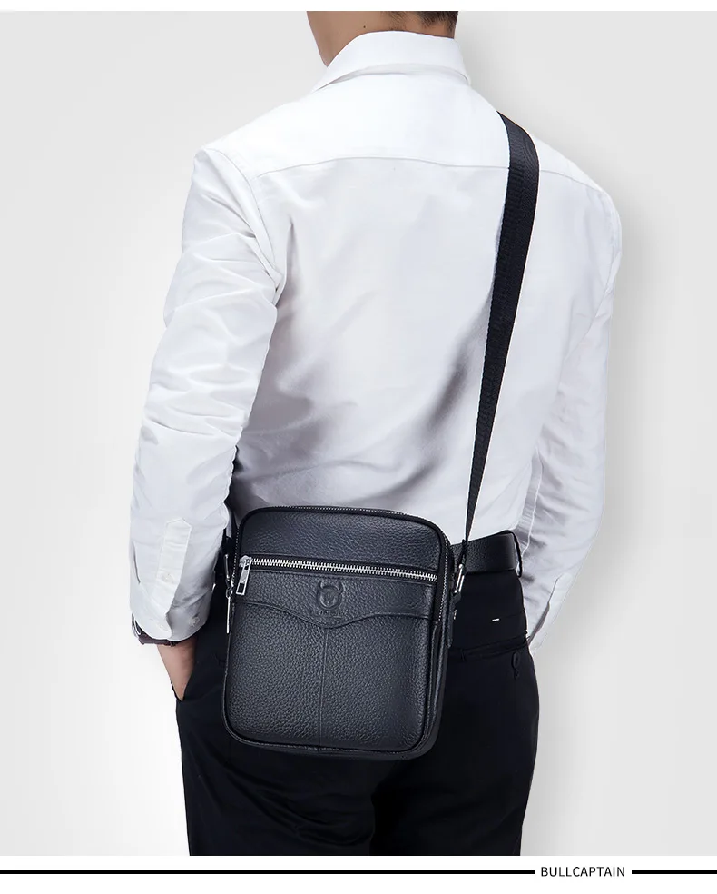 BULLCAPTAIN Casual Men's Messenger Shoulder Bag High Quality Smooth Hardware Zipper Pocket Leather Shoulder Bag For Men
