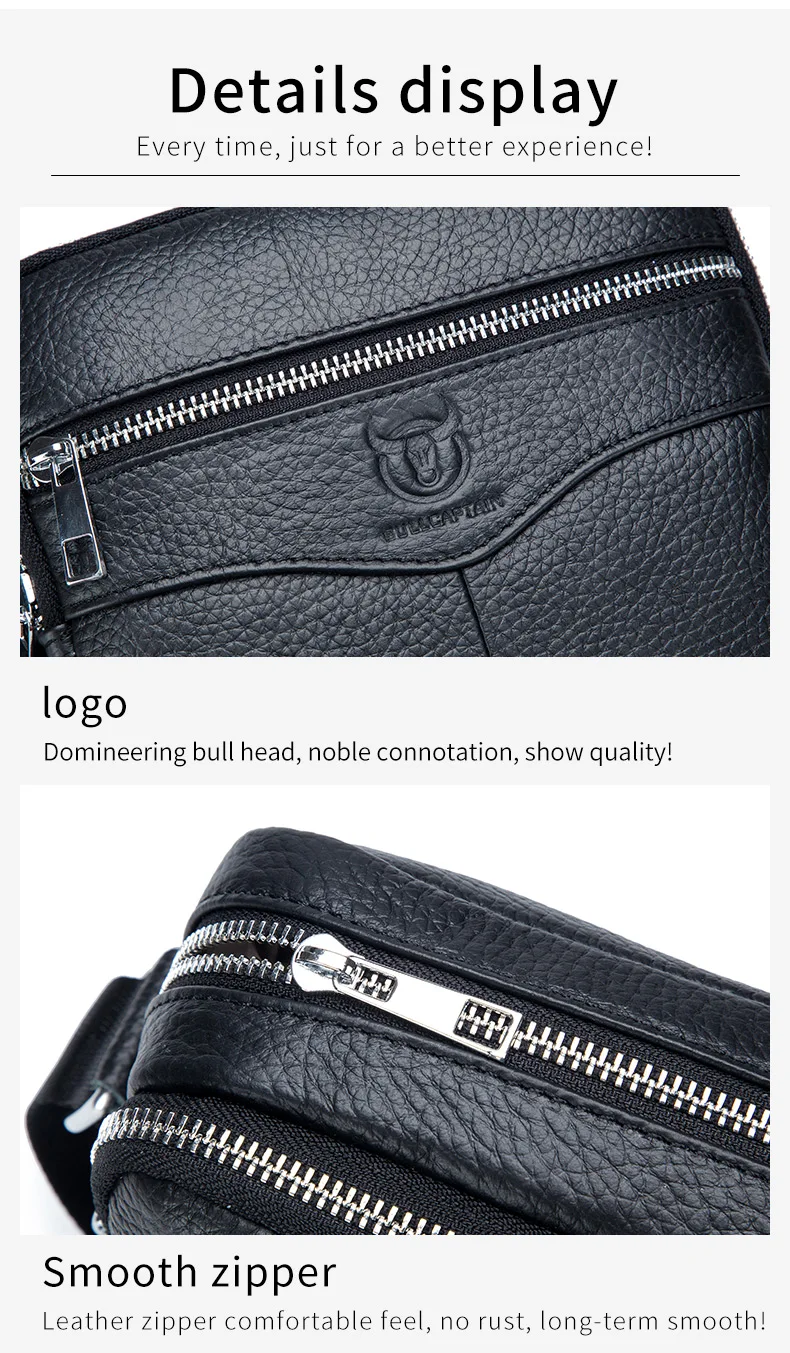 BULLCAPTAIN Casual Men's Messenger Shoulder Bag High Quality Smooth Hardware Zipper Pocket Leather Shoulder Bag For Men