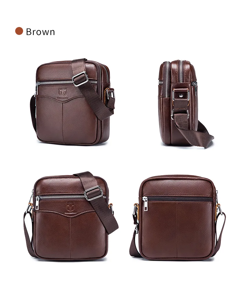 BULLCAPTAIN Casual Men's Messenger Shoulder Bag High Quality Smooth Hardware Zipper Pocket Leather Shoulder Bag For Men