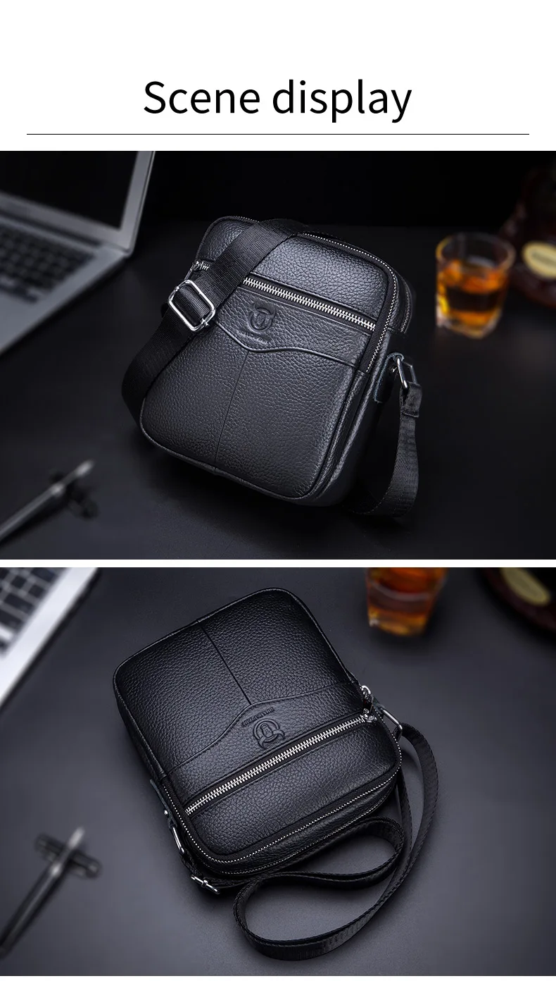 BULLCAPTAIN Casual Men's Messenger Shoulder Bag High Quality Smooth Hardware Zipper Pocket Leather Shoulder Bag For Men