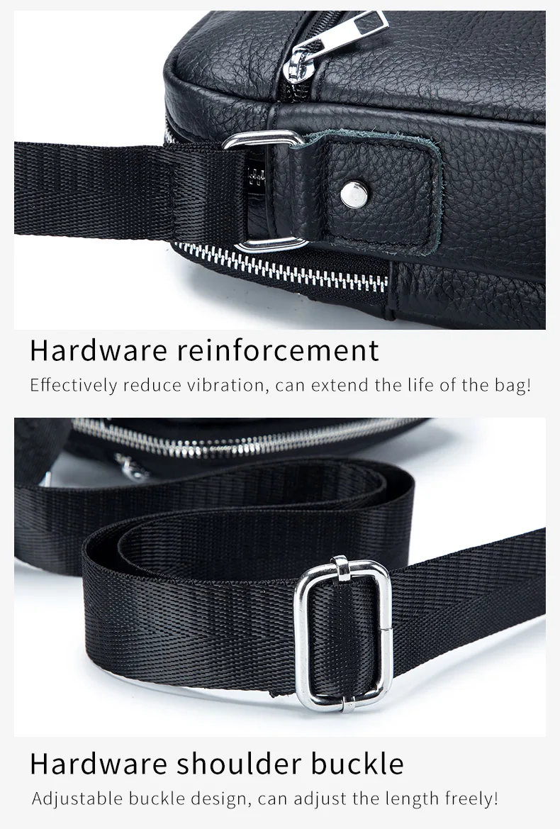 BULLCAPTAIN Casual Men's Messenger Shoulder Bag High Quality Smooth Hardware Zipper Pocket Leather Shoulder Bag For Men
