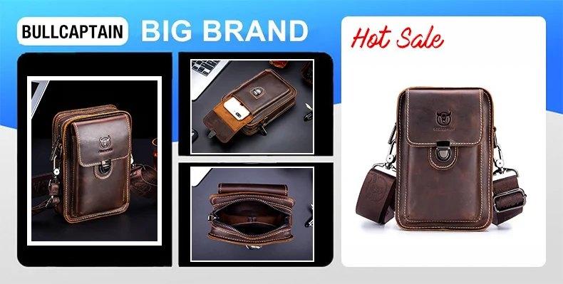 BULLCAPTAIN Casual Men's Messenger Shoulder Bag High Quality Smooth Hardware Zipper Pocket Leather Shoulder Bag For Men