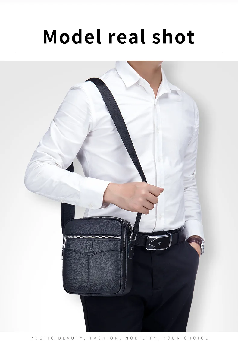 BULLCAPTAIN Casual Men's Messenger Shoulder Bag High Quality Smooth Hardware Zipper Pocket Leather Shoulder Bag For Men