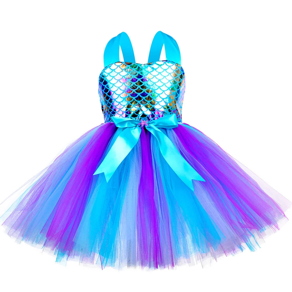 Little Mermaid Princess Dresses for Girls Kids Tutu Dress for Mermaid Birthday Party Costumes Halloween Clothes Set for Children