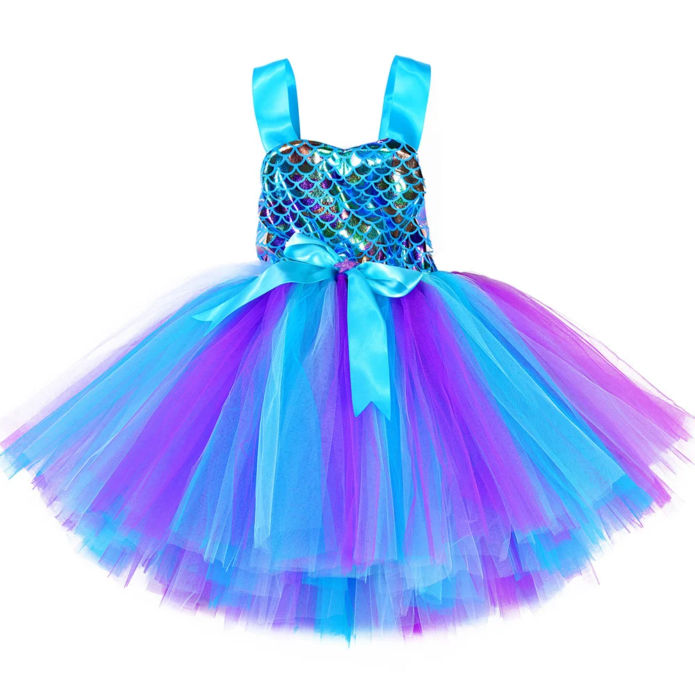 Little Mermaid Princess Dresses for Girls Kids Tutu Dress for Mermaid Birthday Party Costumes Halloween Clothes Set for Children