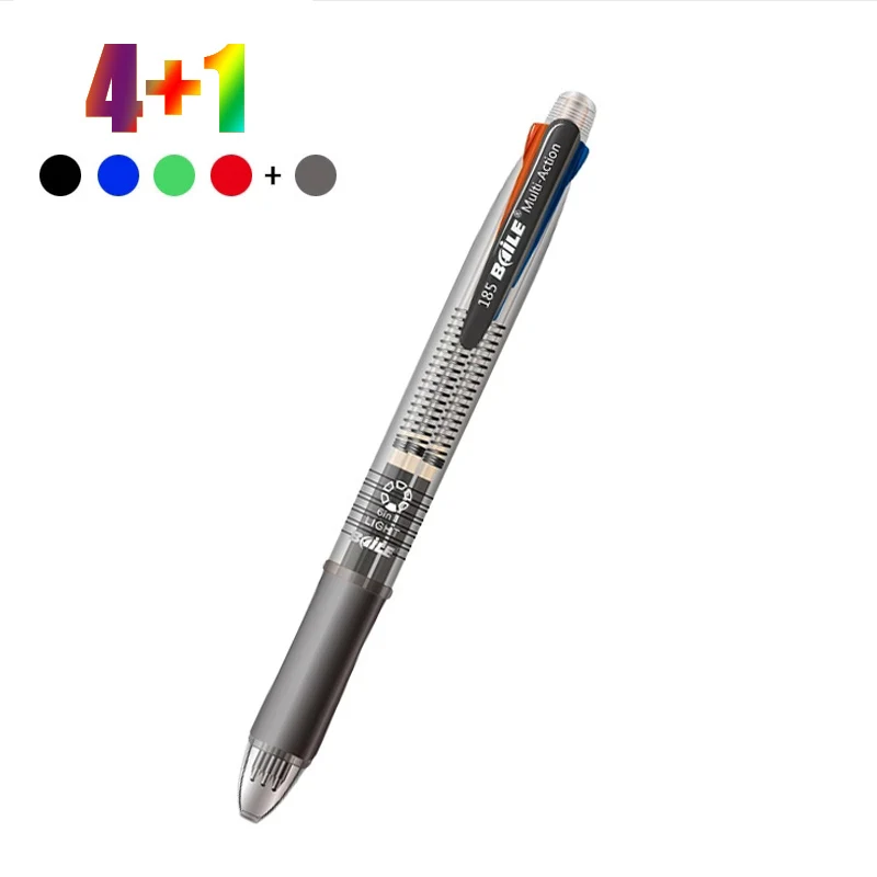 1Pc 5 In 1 Multicolor Ballpoint Pens with 4 Colors Replaceable Pen Refills 1 Automatic Pencil Lead Kawaii Stationery Top Eraser
