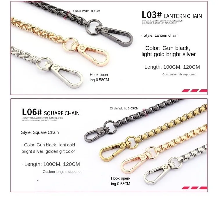 Bag Chain Single Buy Chain Accessories Single Shoulder Strap Bag Chain Messenger Belt Replacement Female Metal Bag Strap Gold