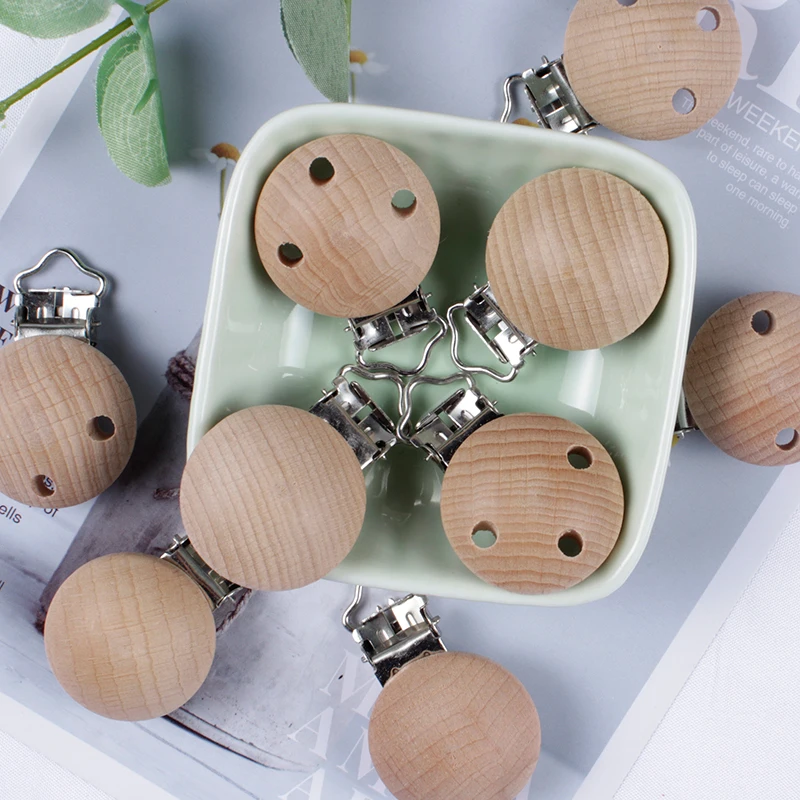 20Pcs/Lot Wooden Pacifier Clip Beech Pacifier Clips Chewable Teething Diy Dummy Clip Chains Baby Teether Nursing Accessories