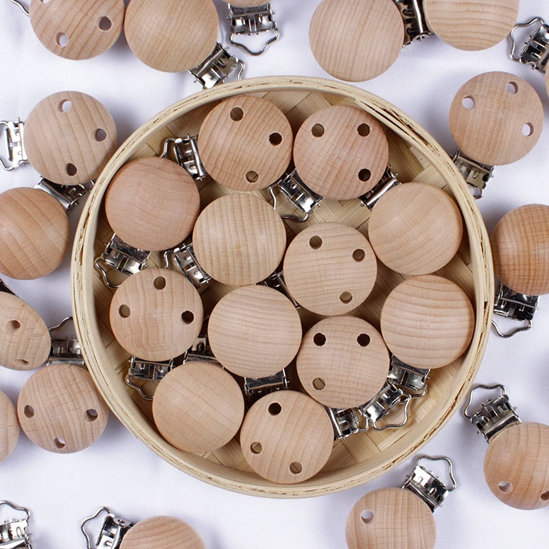 20Pcs/Lot Wooden Pacifier Clip Beech Pacifier Clips Chewable Teething Diy Dummy Clip Chains Baby Teether Nursing Accessories