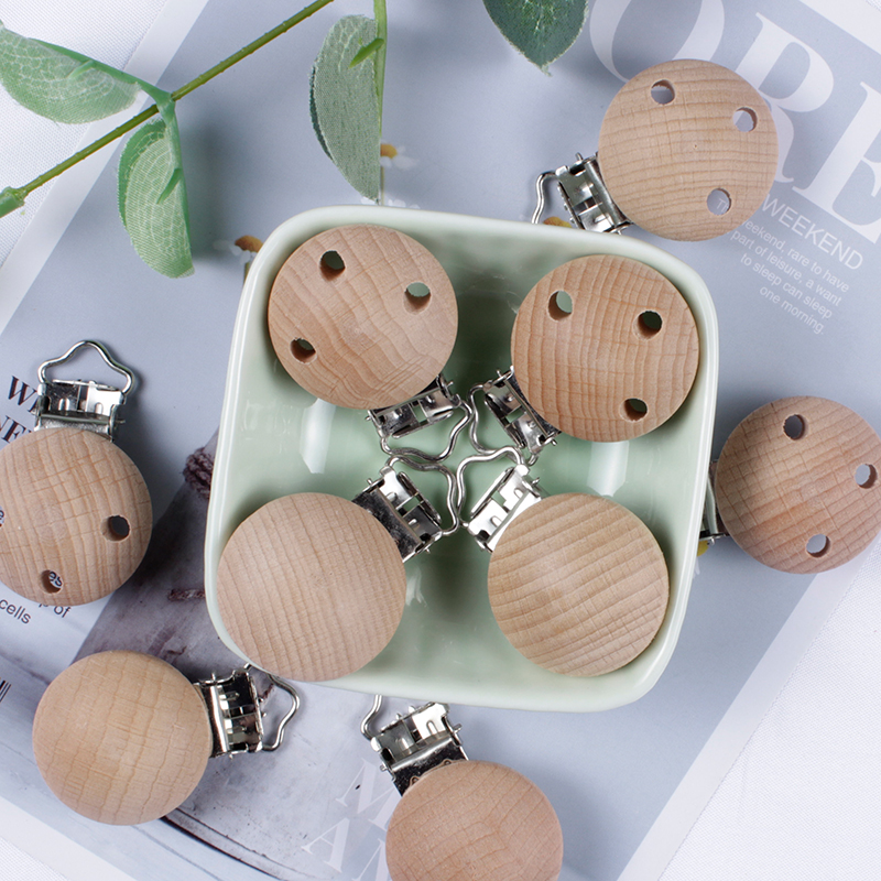 20Pcs/Lot Wooden Pacifier Clip Beech Pacifier Clips Chewable Teething Diy Dummy Clip Chains Baby Teether Nursing Accessories