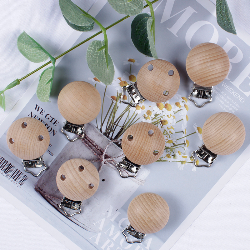 20Pcs/Lot Wooden Pacifier Clip Beech Pacifier Clips Chewable Teething Diy Dummy Clip Chains Baby Teether Nursing Accessories