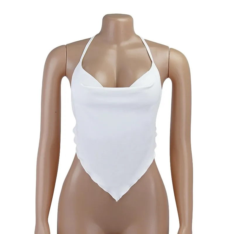 Summer Y2K White Halter Top Women Cami Backless Sexy Summer Crop Tops Sleeveless Camisole Lacing Cropped Female Tops Streetwea