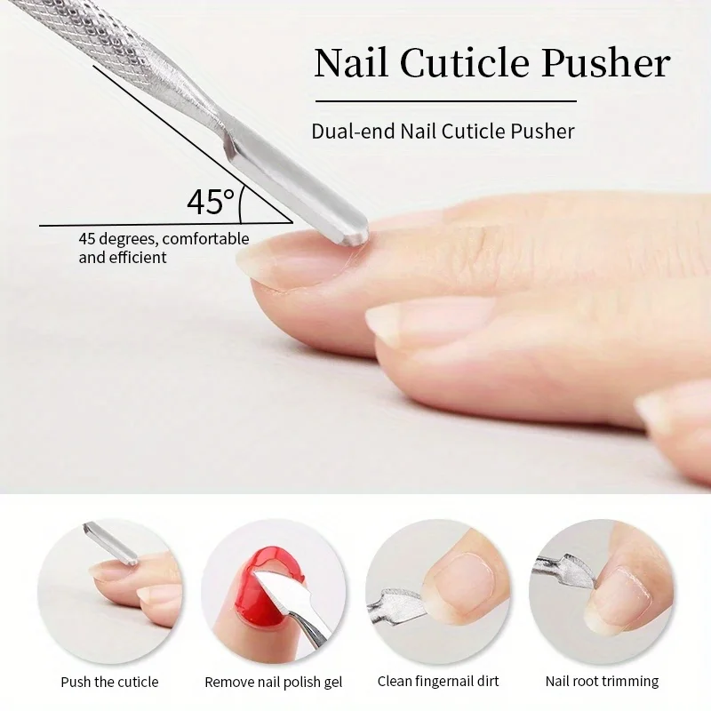 Multicolor Double-ended Stainless Steel Cuticle Pusher Dead Skin Push Remover For Pedicure Manicure Nail Art Cleaner Care Tools
