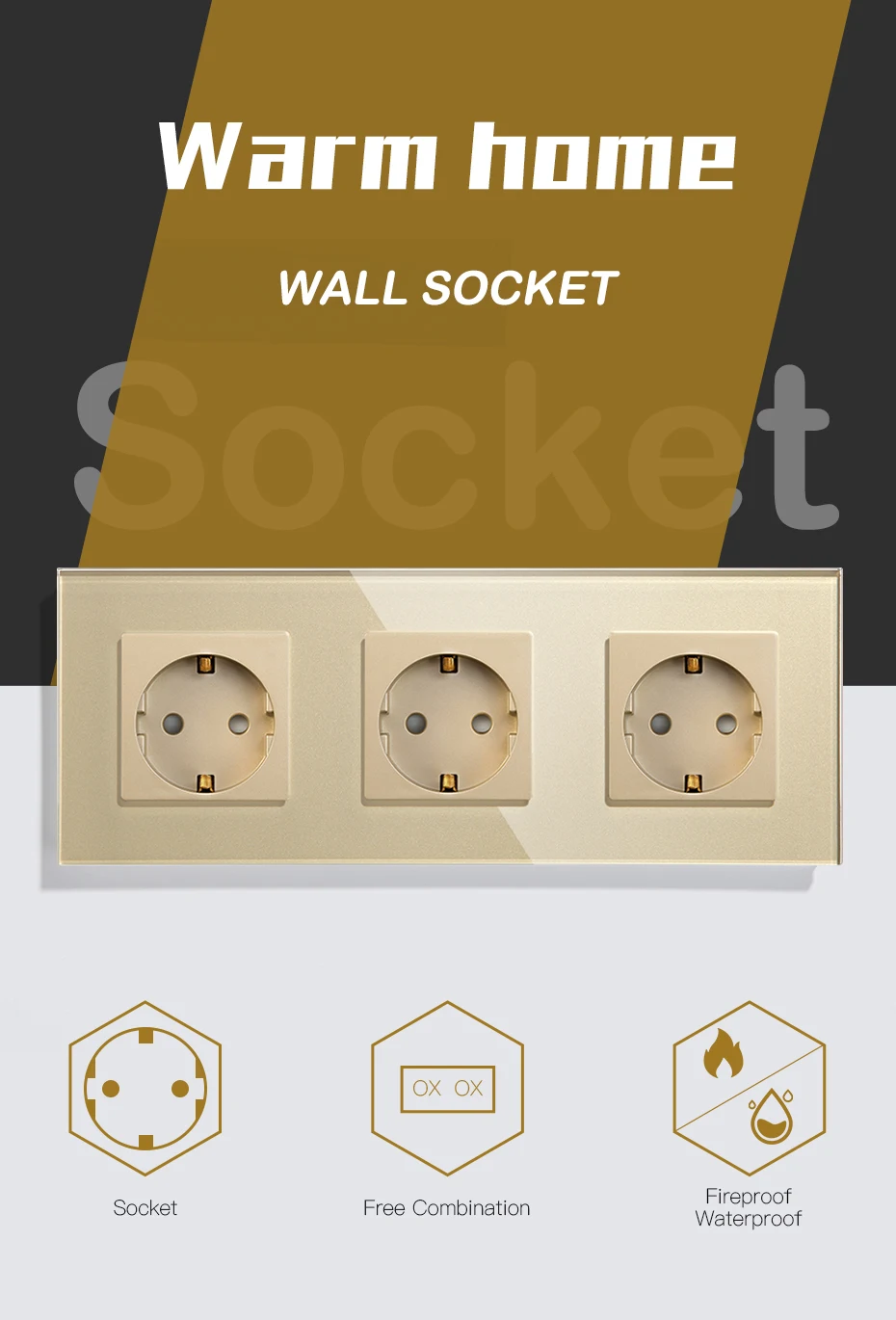 BSEED EU Wall Sockets Single Power Outlet Double Glass Frame USB Type-C Charge Ports Triple Socket Plugs Kids Protection 16A