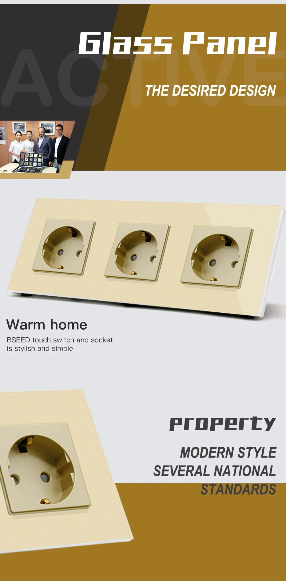 BSEED EU Wall Sockets Single Power Outlet Double Glass Frame USB Type-C Charge Ports Triple Socket Plugs Kids Protection 16A