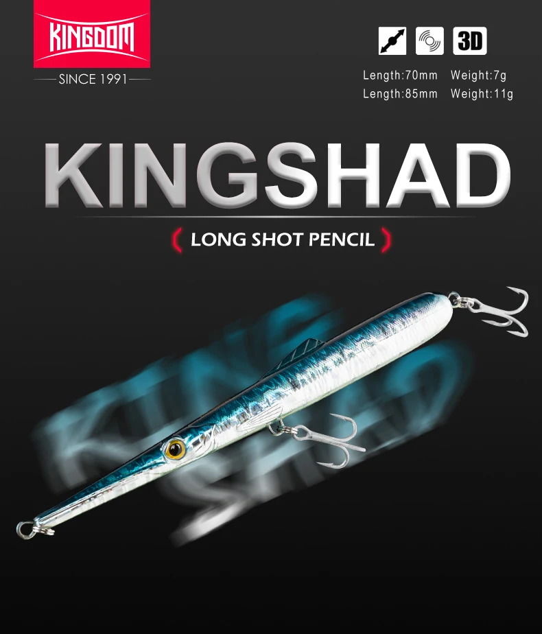 Kingdom Fishing Lures 11g 13g 30g 40g 205mm 130mm Long Casting Needle Pencil Artificial Stickbaits Sinking Floating Fishing Lure