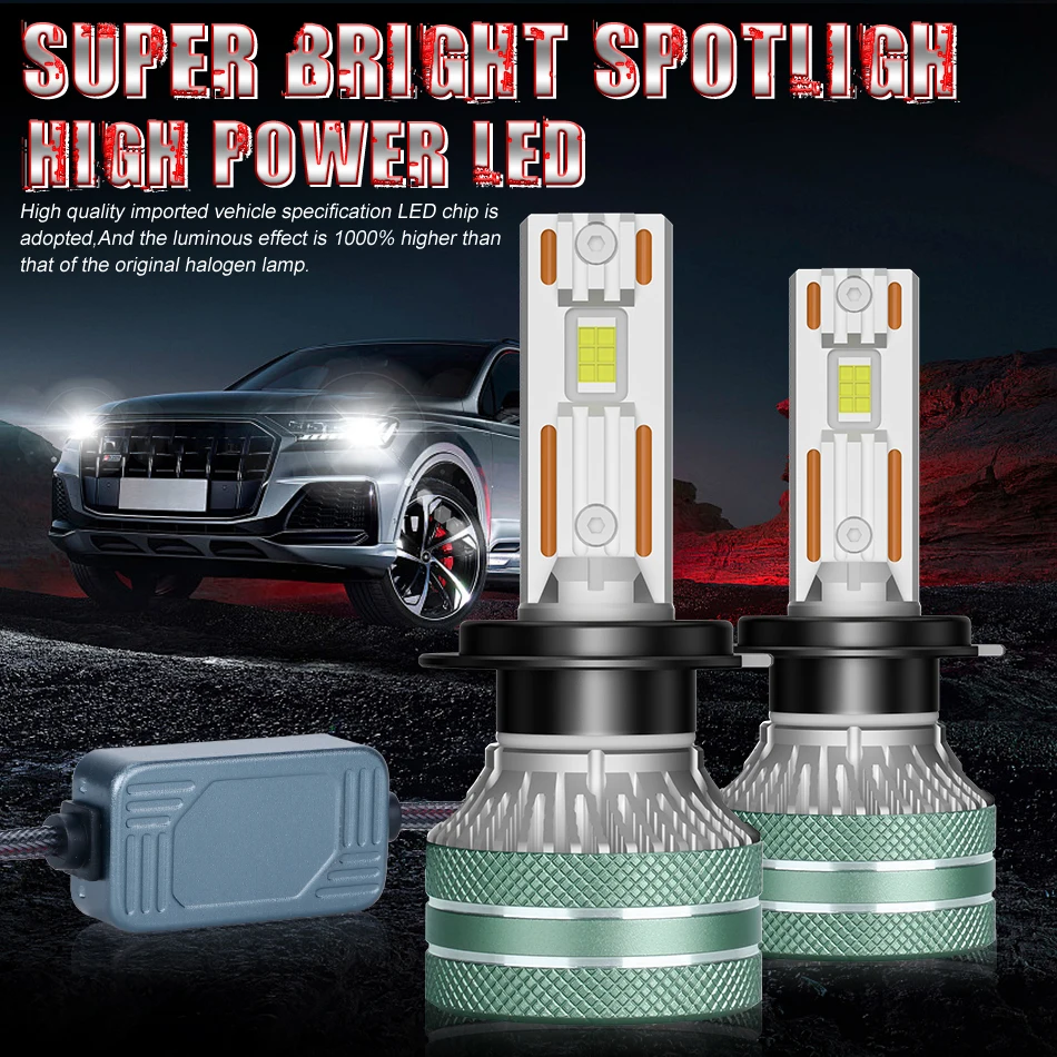 K5C H7 LED 60000LM Headlight Canbus For Car H3 H1 H4 H11 9012 HIR2 H8 H9 9005 9006 High Power 180W 9570 CSP 12V Replacement 2PC