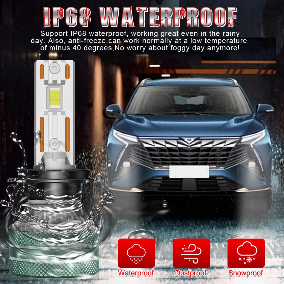 K5C H7 LED 60000LM Headlight Canbus For Car H3 H1 H4 H11 9012 HIR2 H8 H9 9005 9006 High Power 180W 9570 CSP 12V Replacement 2PC