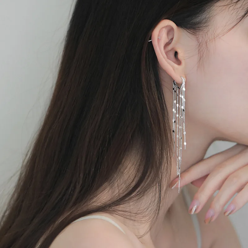 XIYANIKE Silver Color Light Luxury Long Tassel Hoop Earrings Female Temperament Love Heart Gorgeous Handmade Jewelry Gift