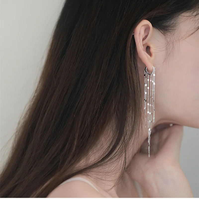XIYANIKE Silver Color Light Luxury Long Tassel Hoop Earrings Female Temperament Love Heart Gorgeous Handmade Jewelry Gift