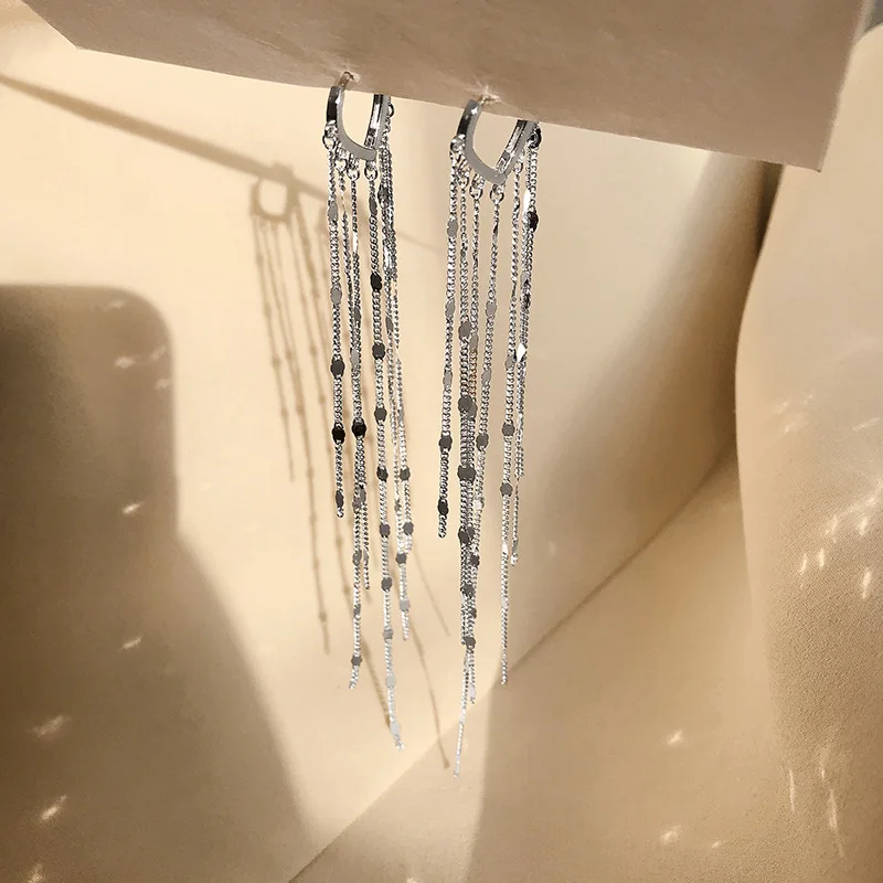 XIYANIKE Silver Color Light Luxury Long Tassel Hoop Earrings Female Temperament Love Heart Gorgeous Handmade Jewelry Gift