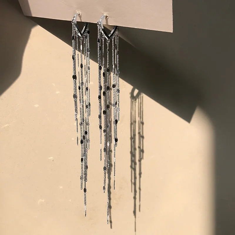 XIYANIKE Silver Color Light Luxury Long Tassel Hoop Earrings Female Temperament Love Heart Gorgeous Handmade Jewelry Gift