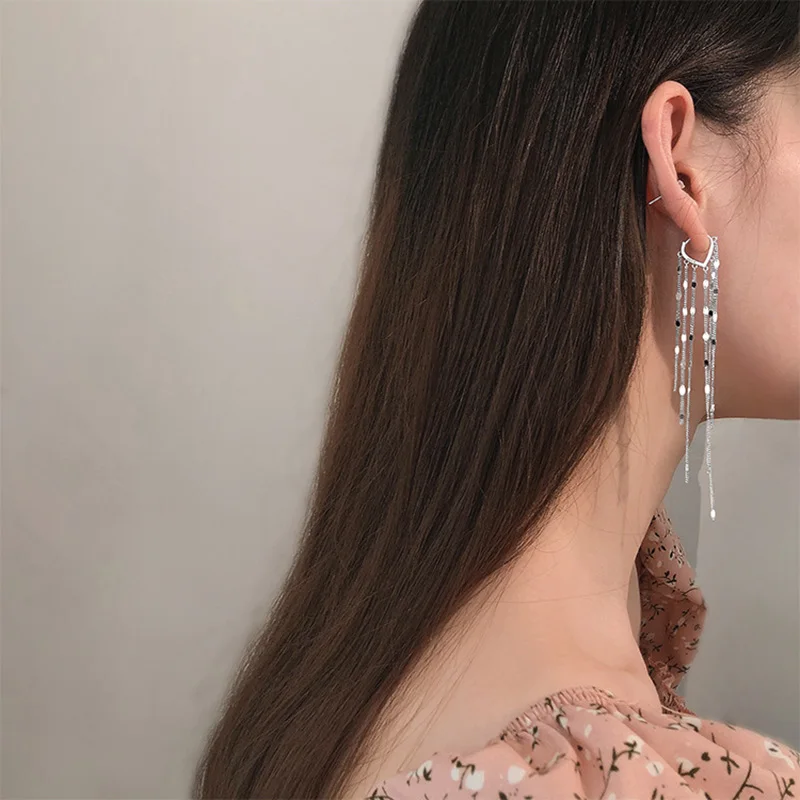 XIYANIKE Silver Color Light Luxury Long Tassel Hoop Earrings Female Temperament Love Heart Gorgeous Handmade Jewelry Gift