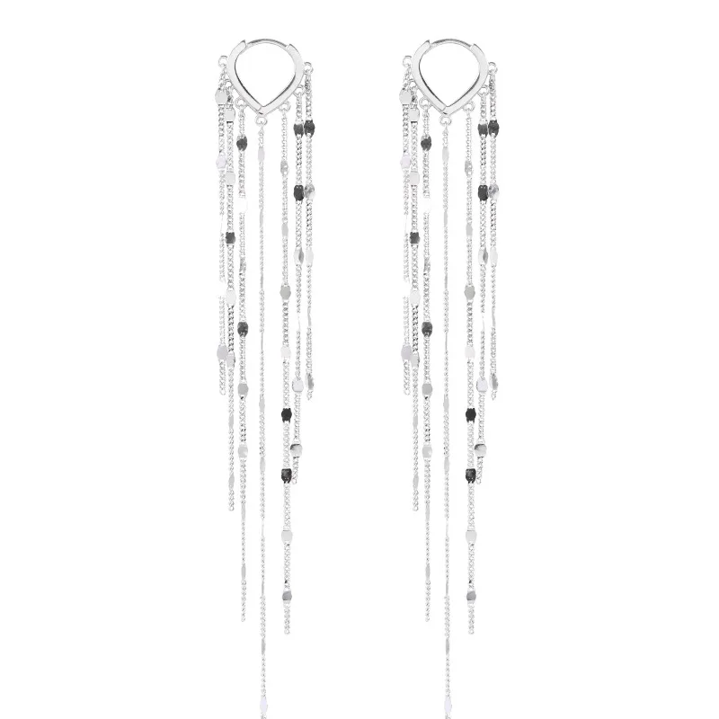 XIYANIKE Silver Color Light Luxury Long Tassel Hoop Earrings Female Temperament Love Heart Gorgeous Handmade Jewelry Gift