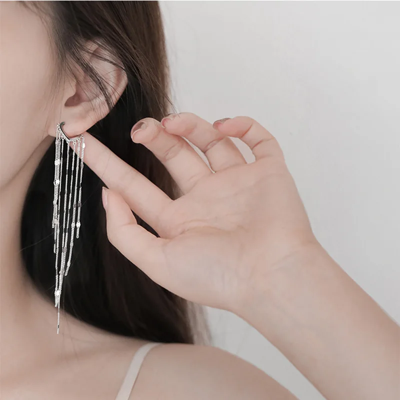 XIYANIKE Silver Color Light Luxury Long Tassel Hoop Earrings Female Temperament Love Heart Gorgeous Handmade Jewelry Gift