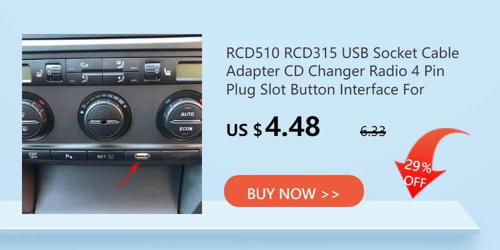 RCD510 RCD315 USB Socket Cable Adapter CD Changer Radio 4 Pin Plug Slot Button Interface For Skoda Octavia 2 For VW Jetta Golf 5