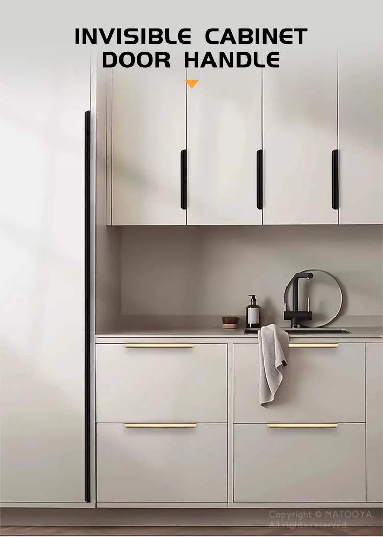 Gold Black Hidden Handles Long Kitchen Cabinet Pulls Drawer Knobs Aluminum Alloy Furniture Handles Cupboard Pulls Wardrobe Pulls