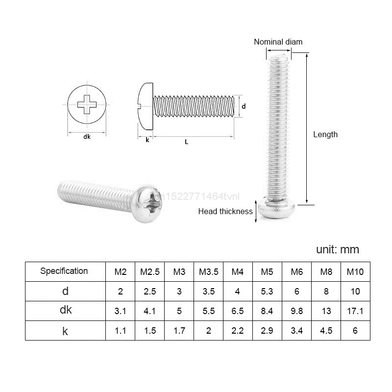 10/50M2M2.5M3M3.5M4M5M6M8A2304StainlessSteelCrossRoundPhillipsPanHeadScrewBoltDia23458mmLength3-100mm