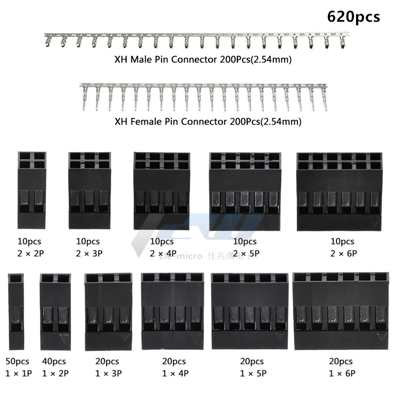 620pcs/310pcs 2.54mm DuPont jumper connector shell with terminal kit