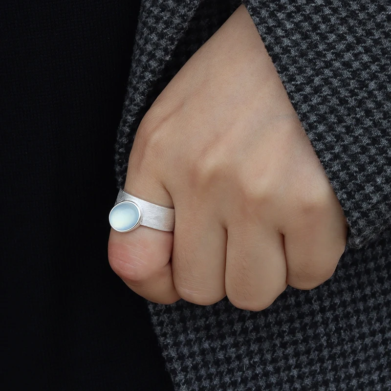 925 Sterling Silver Rings For Women Blue Moonstone Adjustable Engagement Wedding Ring Luxury Birthday Party Jewelry Gift