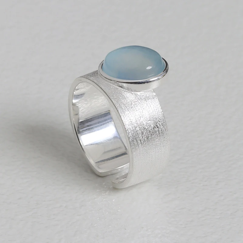 925 Sterling Silver Rings For Women Blue Moonstone Adjustable Engagement Wedding Ring Luxury Birthday Party Jewelry Gift